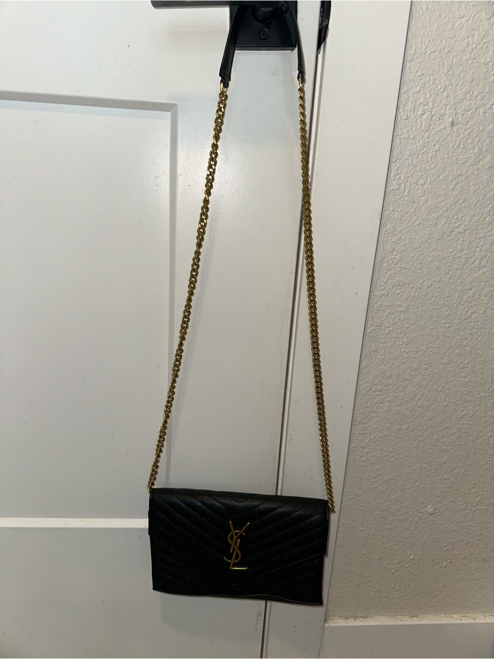 Black Quilted Leather Chain Wallet